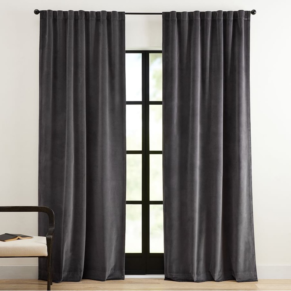 Pottery Barn Velvet Twill Blackout Curtain Set of 2- 50” W x 108” H Washed Black